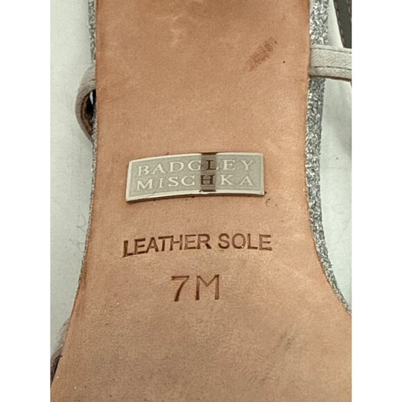 Badgley Mischka Silver Glitter Strappy Heels Size 7M 3-Inch Heel Height - Picture 5 of 6